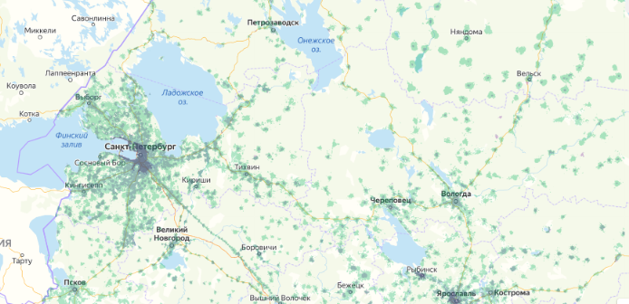 Зона покрытия МТС на карте Тавда 